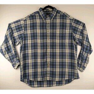 Dockers Long Sleeve Cotton Flannel Blue Plaid Shirt XXL Button Down Heavyweight